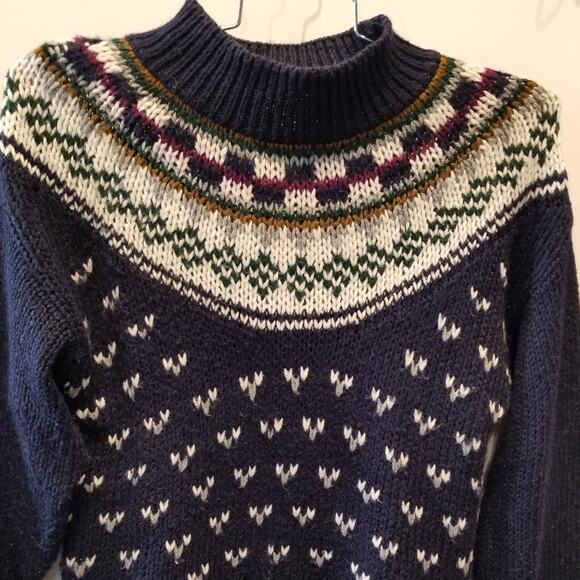 Vintage Currents Custom Knit Turtleneck Sweater Alpine Ski Resort Navy White L - Picture 7 of 11